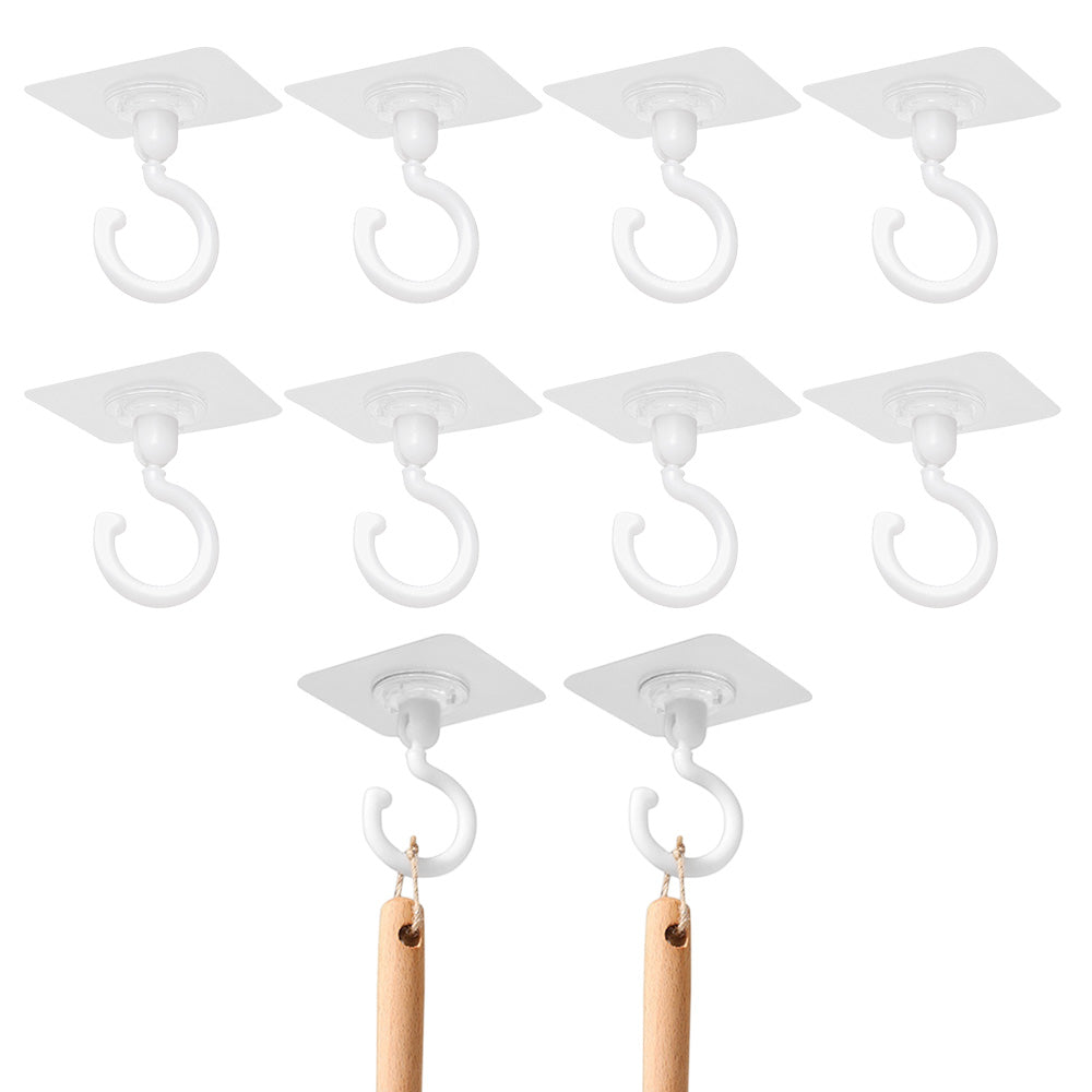 10 Pcs No Drill Ceiling Hooks 360 Degree Rotating Self Adhesive Hooks