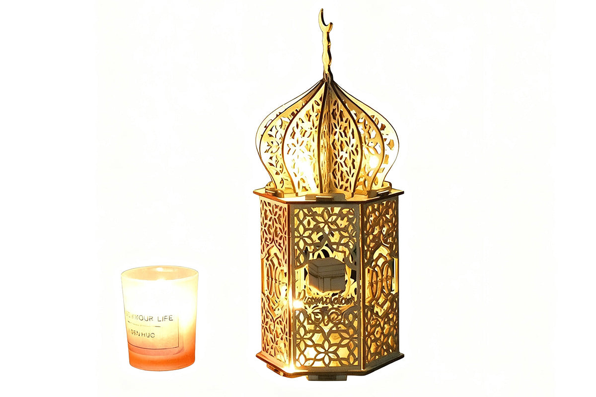 Christmas Wooden Lantern – Decorative Carved Hollow LED Night Light for Holiday Home Decor