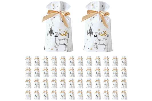 50Pcs Christmas Candy Treat Bags Gift Wrapping Drawstring Bags for Holiday Party