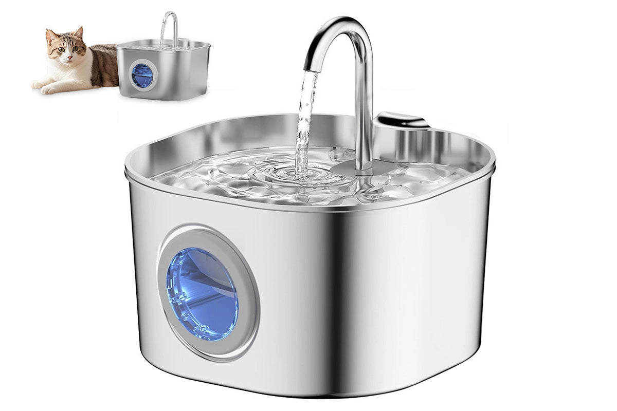 Automatic Pet Water Fountain USB 2.2L Stainless Steel for Cats and Small Animals