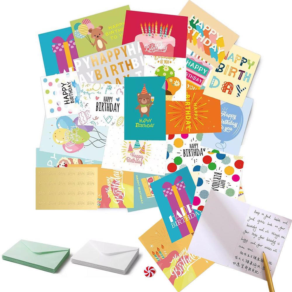 24 Pack Unique Birthday Cards Happy Birthday Card Bulk with Envelopes and Stickers