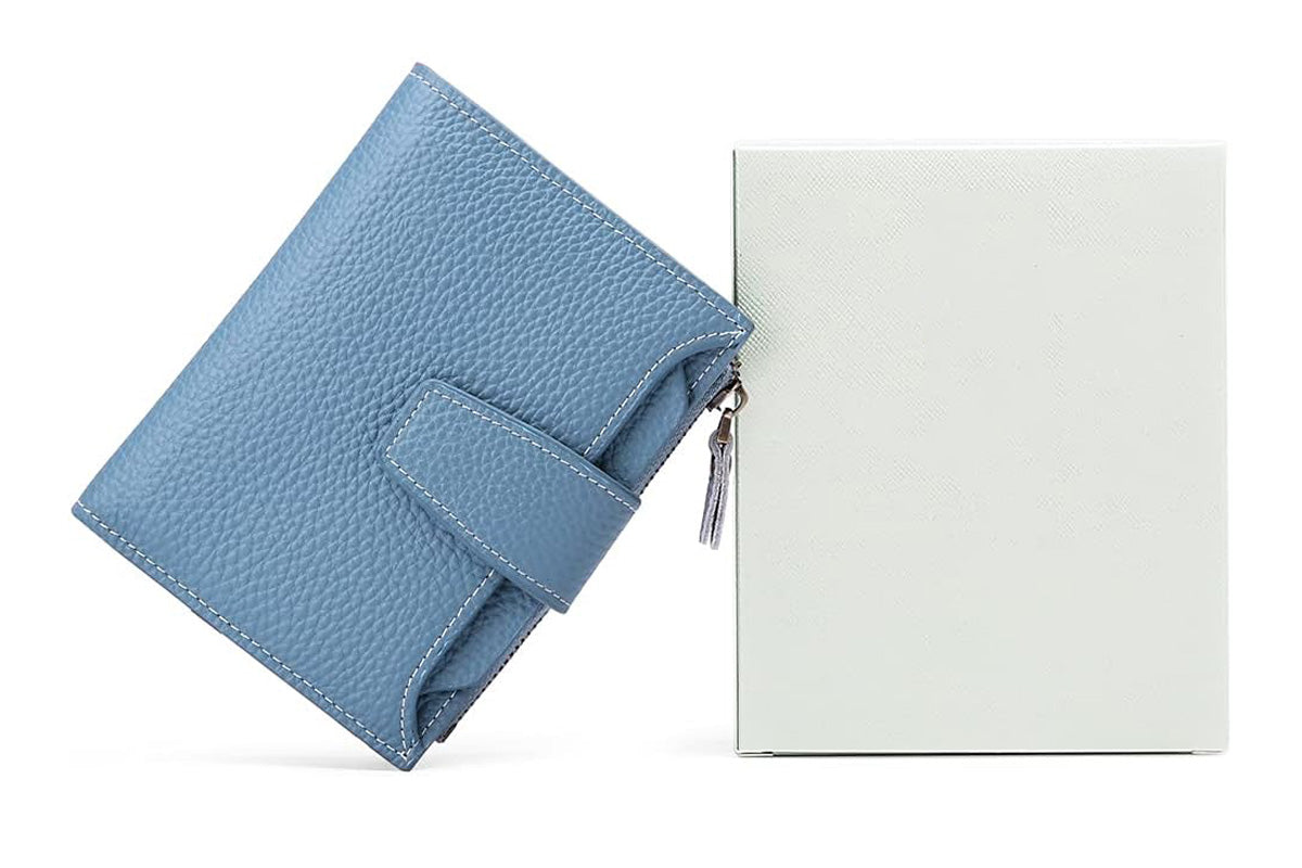 Genuine Leather Women's Wallet Short RFID Blocking Purse with Zipper