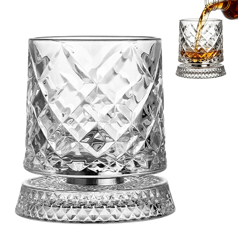Spinning Rotating Whiskey Glass 270ml Transparent Glass for Home Bar