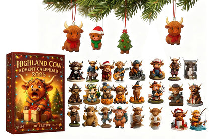 2D Highland Cow Advent Calendar 24 Days Christmas Countdown Calendar for Xmas Tree