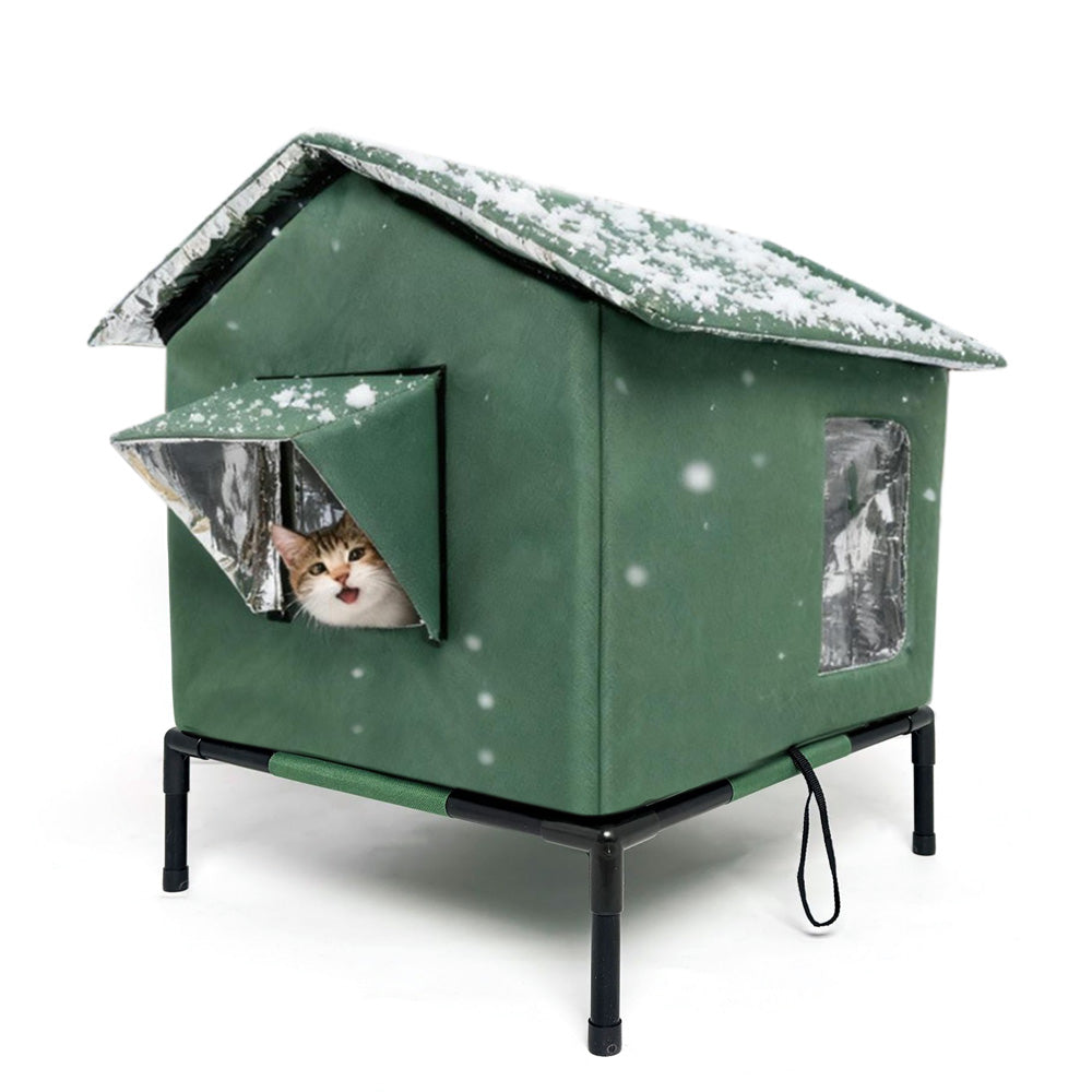 Cat House Indoor Outdoor Insulated Shelter for Small to Medium Cats-Green