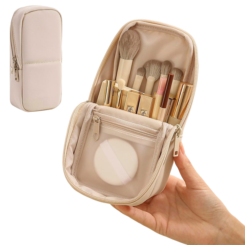 Portable PU Leather Standing Makeup Organizer Bag Makeup Brush Pouch