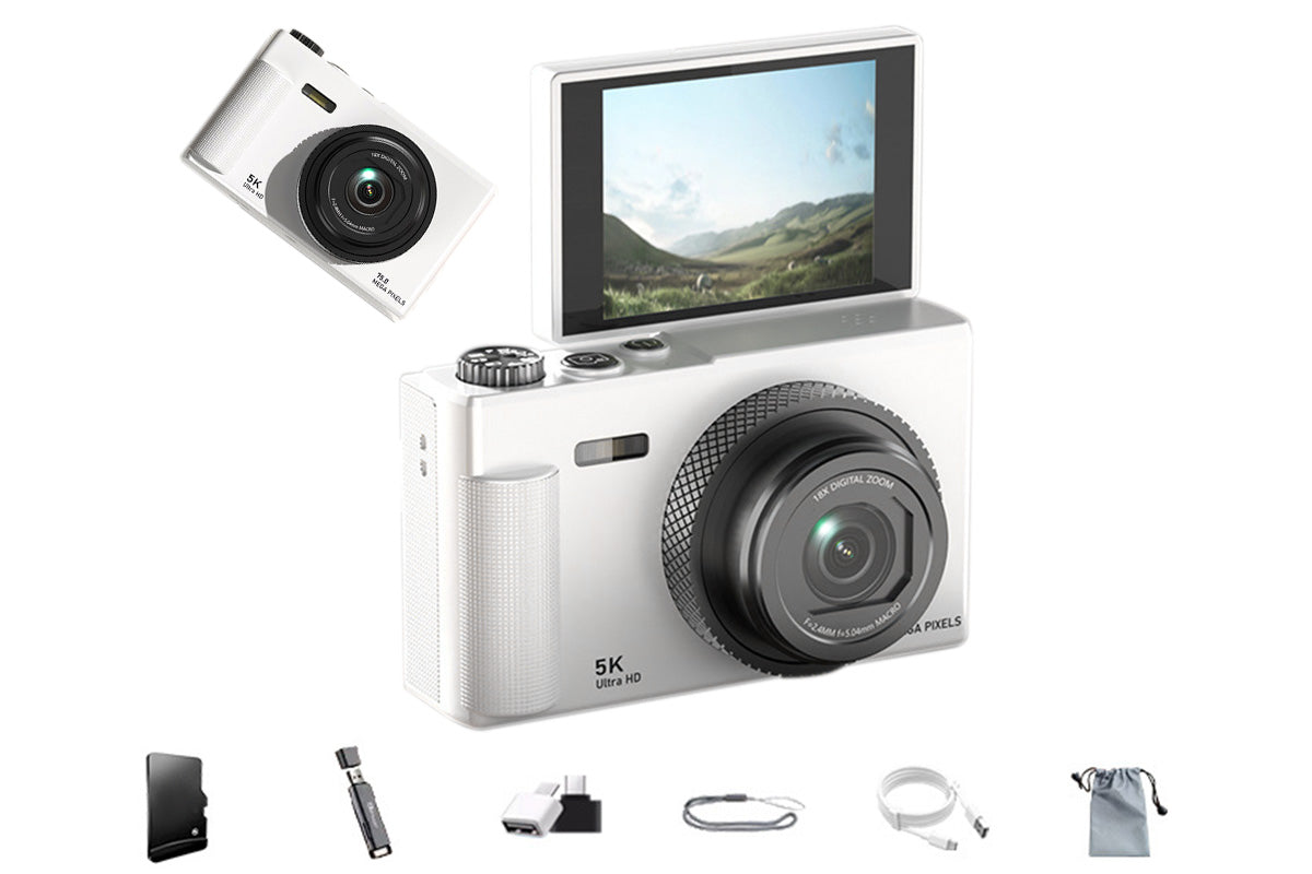 5K Digital Camera 18X Zoom Flip Screen Point and Shoot Camera with 64GB Memory Card