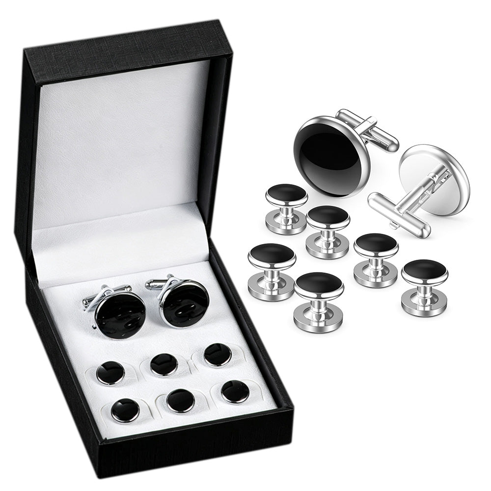 8 Pcs Men Tuxedo Cufflink and Shirt Stud Set for Weddings and Parties