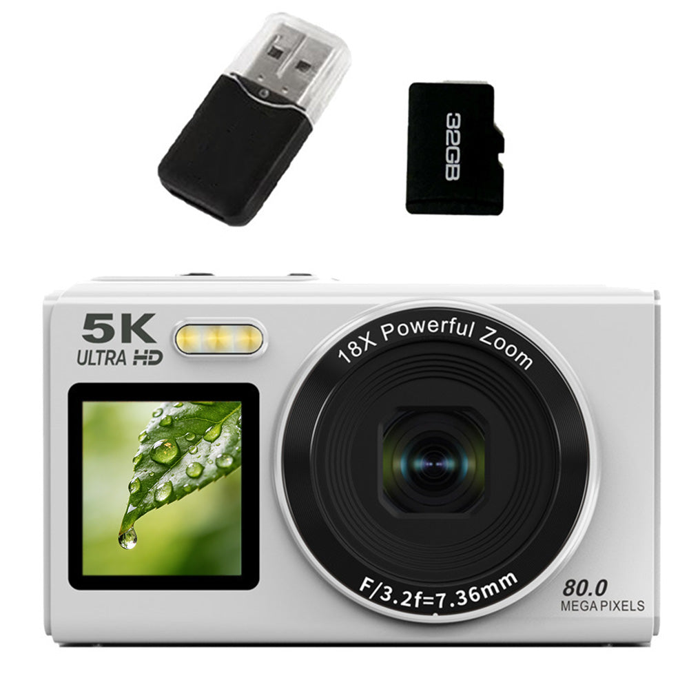 5K HD Dual Screen Digital Camera Point and Shoot Selfie Camera with LED Fill Light