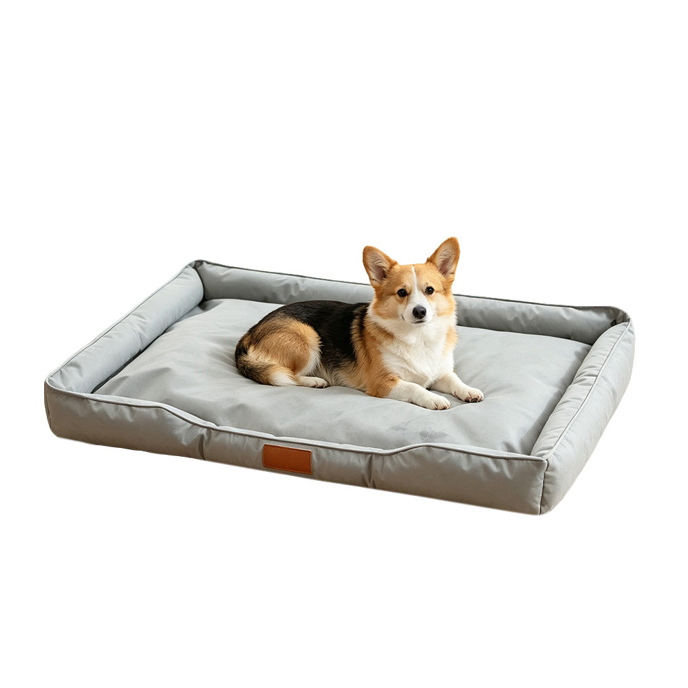 Square Raised Edge Oxford Fabric Sofa Pet Bed for Cats and Dogs-Grey