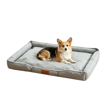 Square Raised Edge Oxford Fabric Sofa Pet Bed for Cats and Dogs-Grey
