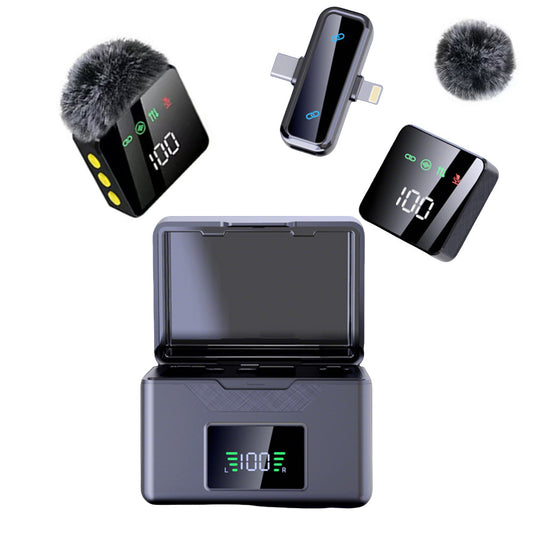 Wireless Lavalier Microphone with Charging Case Noise Cancelling for iPhone Android