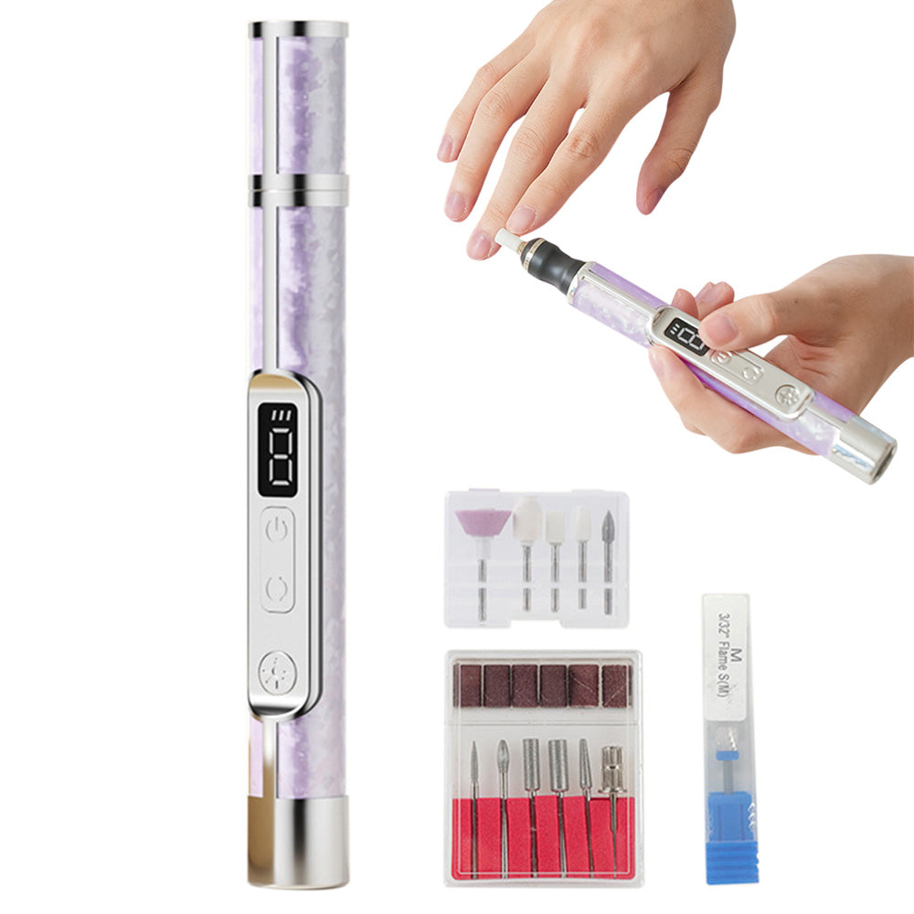 2 in 1 Cordless Electric Nail File Drill with Light Lamp 18 Bits 3 Speeds Mode for Women Men