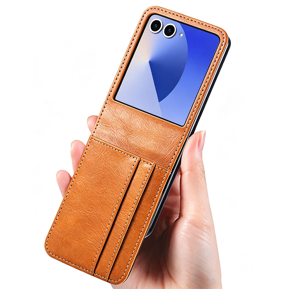 PU Wallet Card Holder Case for Samsung Galaxy Z Flip 6 7 8 with Stand-Brown