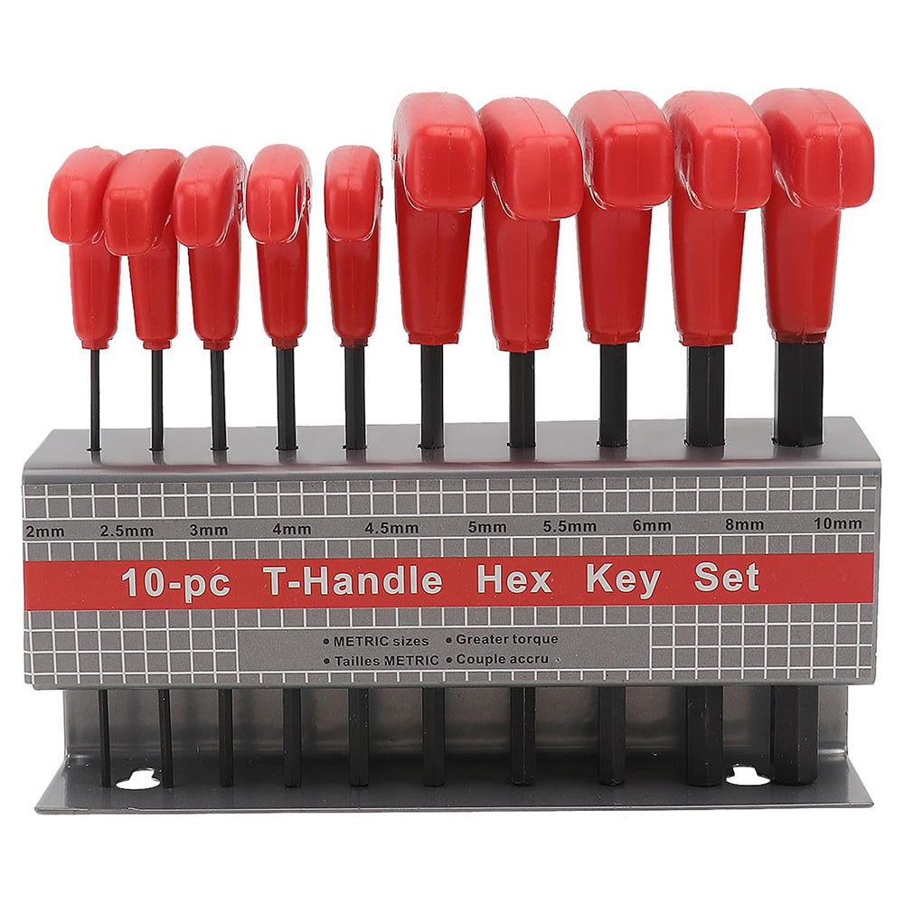 10 Piece CRV T Handle Hex Key Wrench Set with Metal Storage Stand