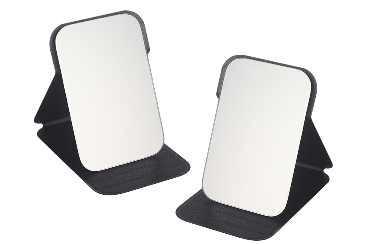 2-Pack Medium Foldable PU Leather Makeup Mirror Portable Travel Vanity Mirror