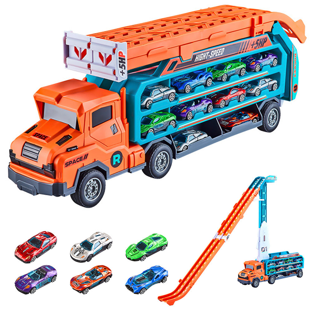 Carrier Truck Transport Car Toys Foldable 3 Layer Car Race Track Toys With 6 Toy Cars