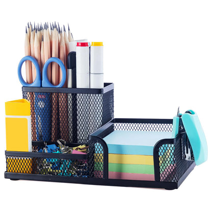3 Compartment Mesh Pen Holder Desk Organizer Metal Office Supply Storage for Home School