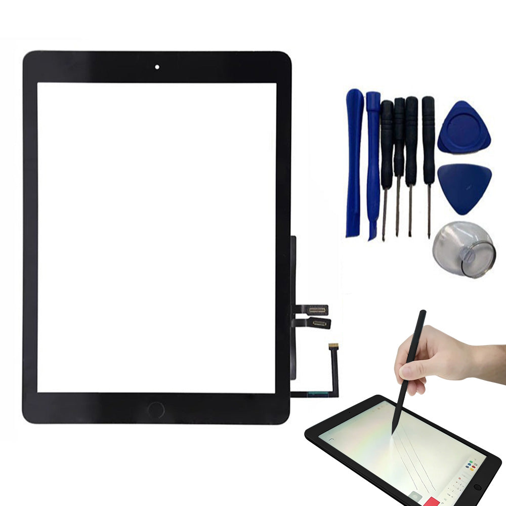Replacement Glass Screen Compatible with iPad 5th to 9th Gen with Repair Tools-Black