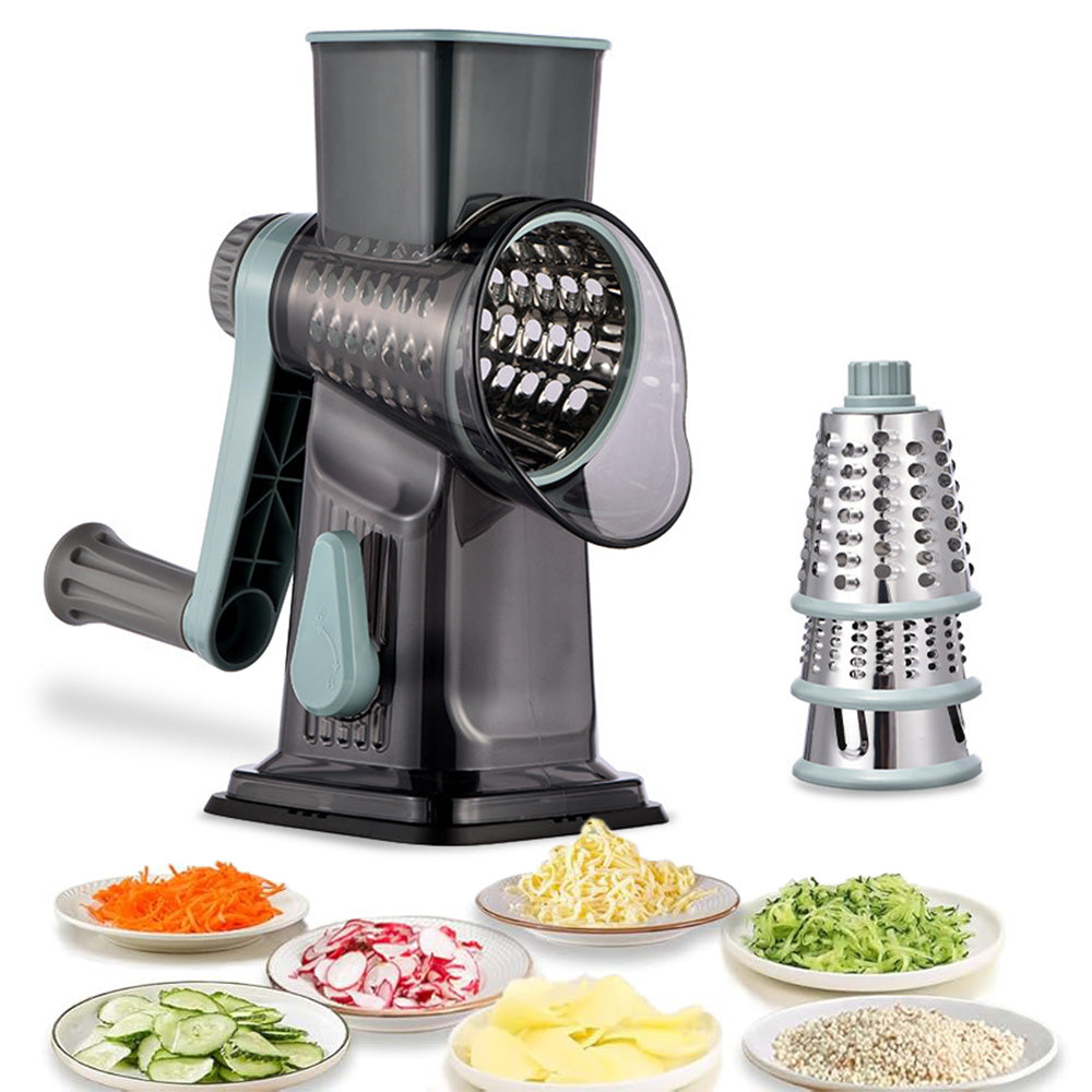 Rotary Vegetable Chopper 3-Blade Cylinder Hand-Cranked Slicer Shredder Grater