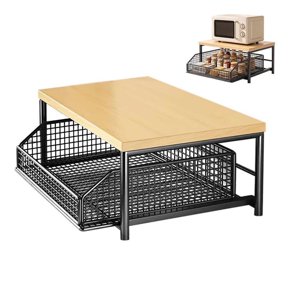 Kitchen Countertop Riser Storage Rack with Pull Out Drawer Basket