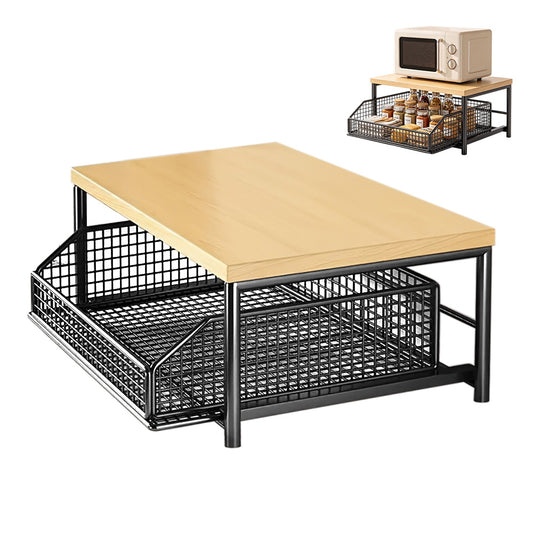 Kitchen Countertop Riser Storage Rack with Pull Out Drawer Basket