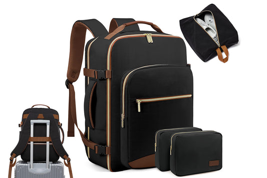 40L Travel Backpack for Men and Women Waterproof Carry On Bag with 3 Storage Pouches