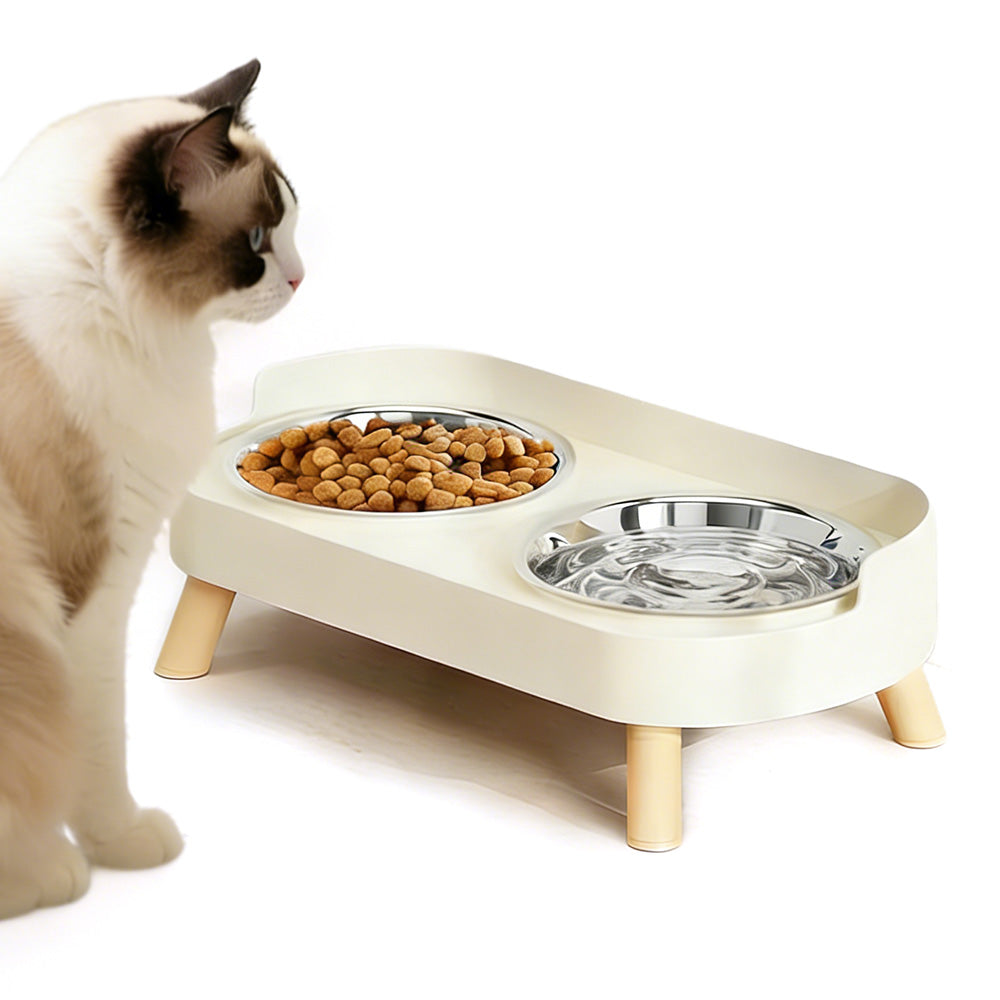 Elevated Double Stainless Steel Pet Food and Water Bowl Set