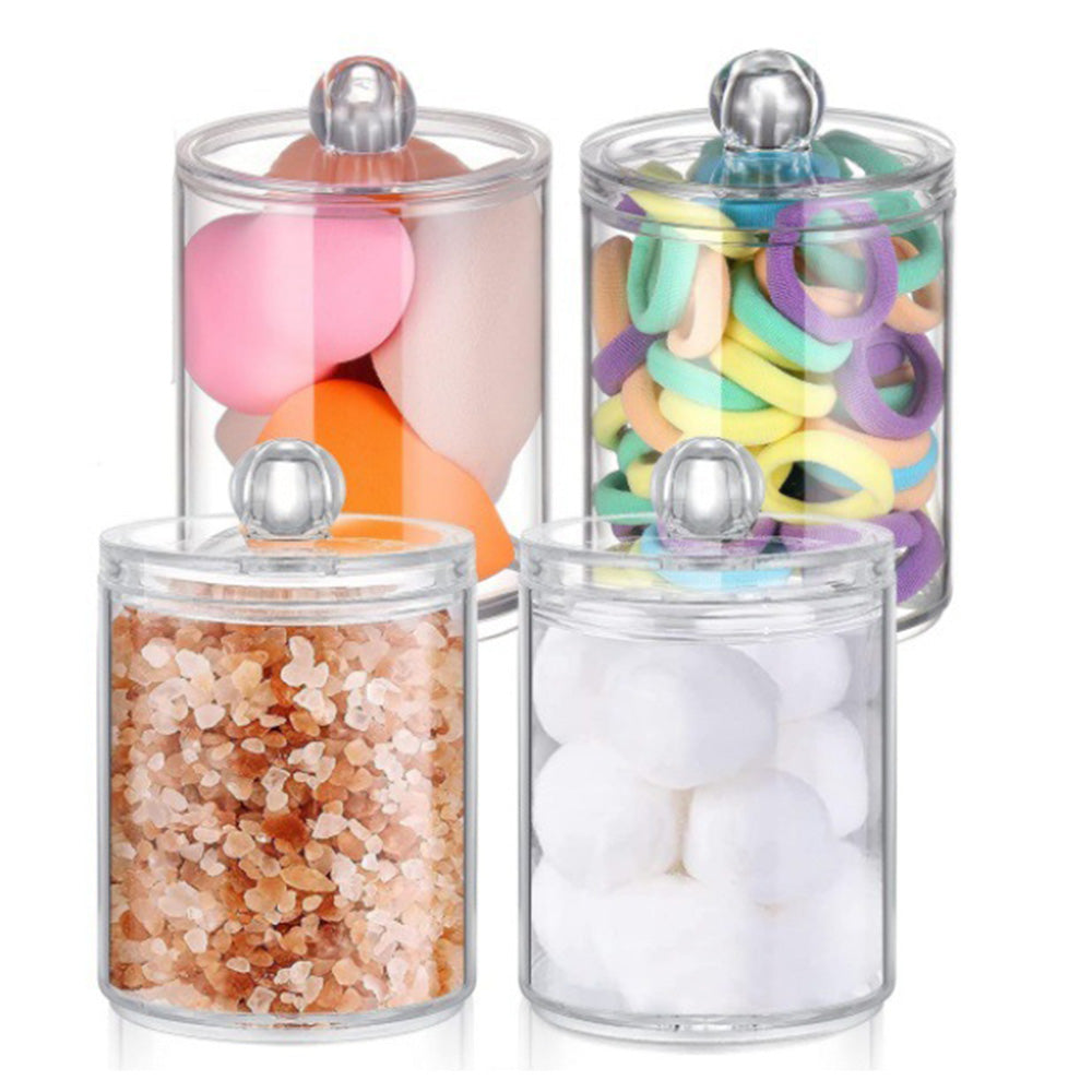 4 Pack Round Cotton Swab Holder with Lid Cleaning Floss Container
