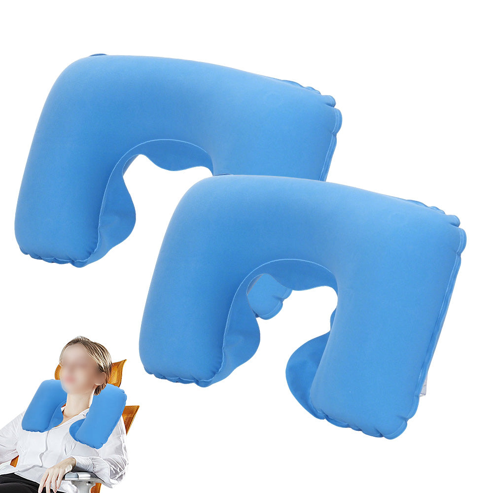 2 Pack Inflatable Travel Neck Pillow U Shaped for Car Plane Soft Velvet PVC Portable