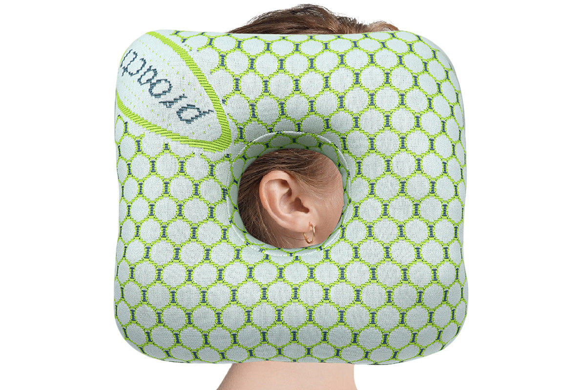 Square Ear Piercing Pillow for Side Sleepers with Central Ear Hole