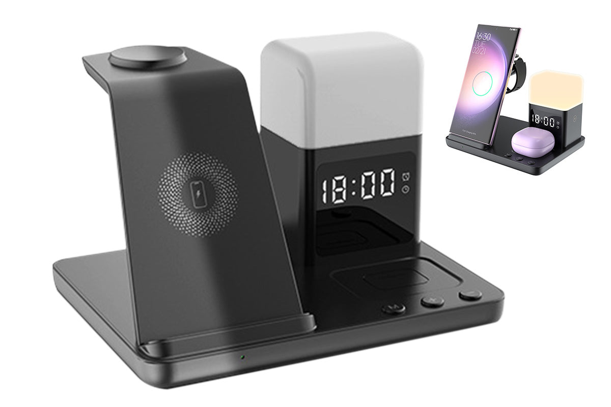 6 in 1 Charging Station with Alarm Clock Night Light for iPhone 16 15 Samsung S25 S24