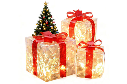 3D 3-Pack Christmas Gift Box with LED Lights Decorations
