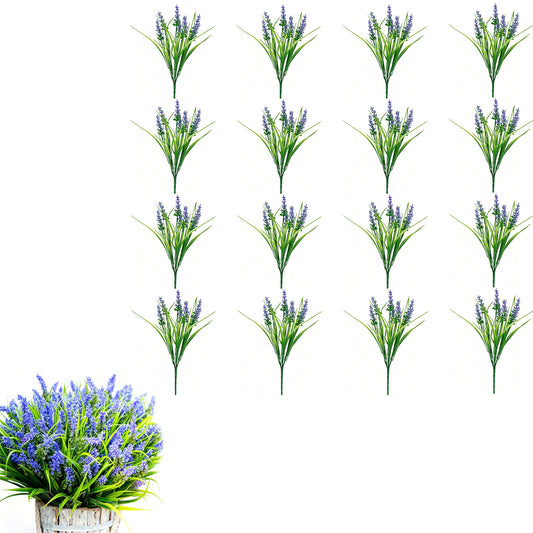 16Pcs Artificial Plants Outdoor Fake Lavender Realistic Plastic Faux Plants for Balcony Patio
