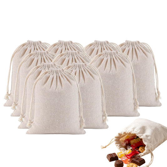 10 Pack Cotton Linen Drawstring Storage and Gift Bags in 2 Sizes