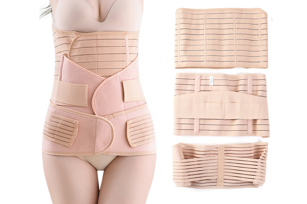 3 in 1 Postpartum Belly Band Waist Shapewear Recovery Girdle After Birth Support-Beige