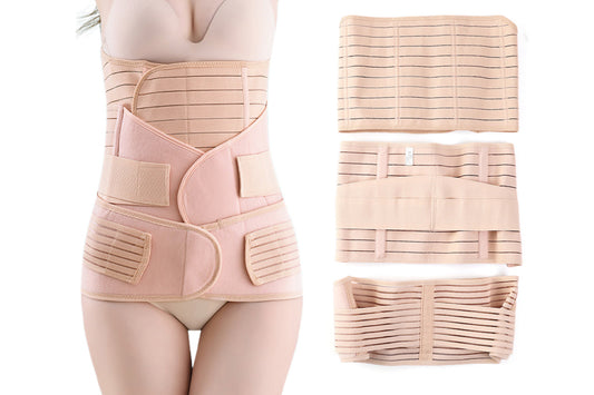 3 in 1 Postpartum Belly Band Waist Shapewear Recovery Girdle After Birth Support-Beige