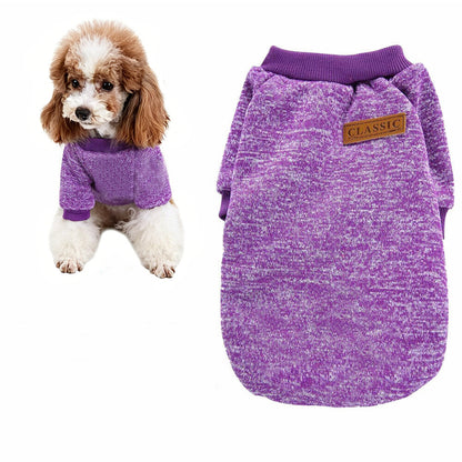 Dog Sweatshirt Pullover Classic Round Neck Soft Clothes for Small Medium Dogs Cats-Purple