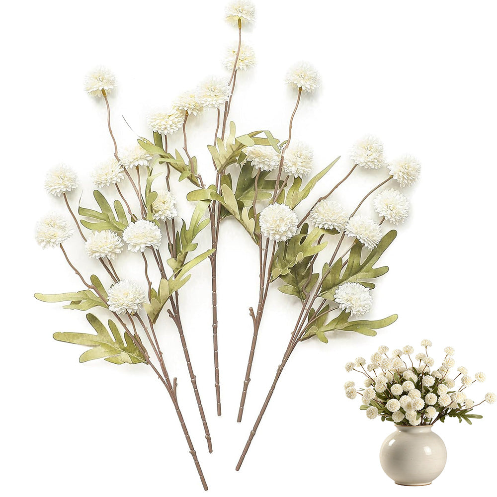 5 Pack Stem Cloth Dandelion Ball Artificial Flowers with Bendable Stems
