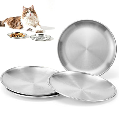 4Pcs Stainless Steel Pet Bowls Durable Shallow Pet Feeding Dishes for Cats Dogs-Silver