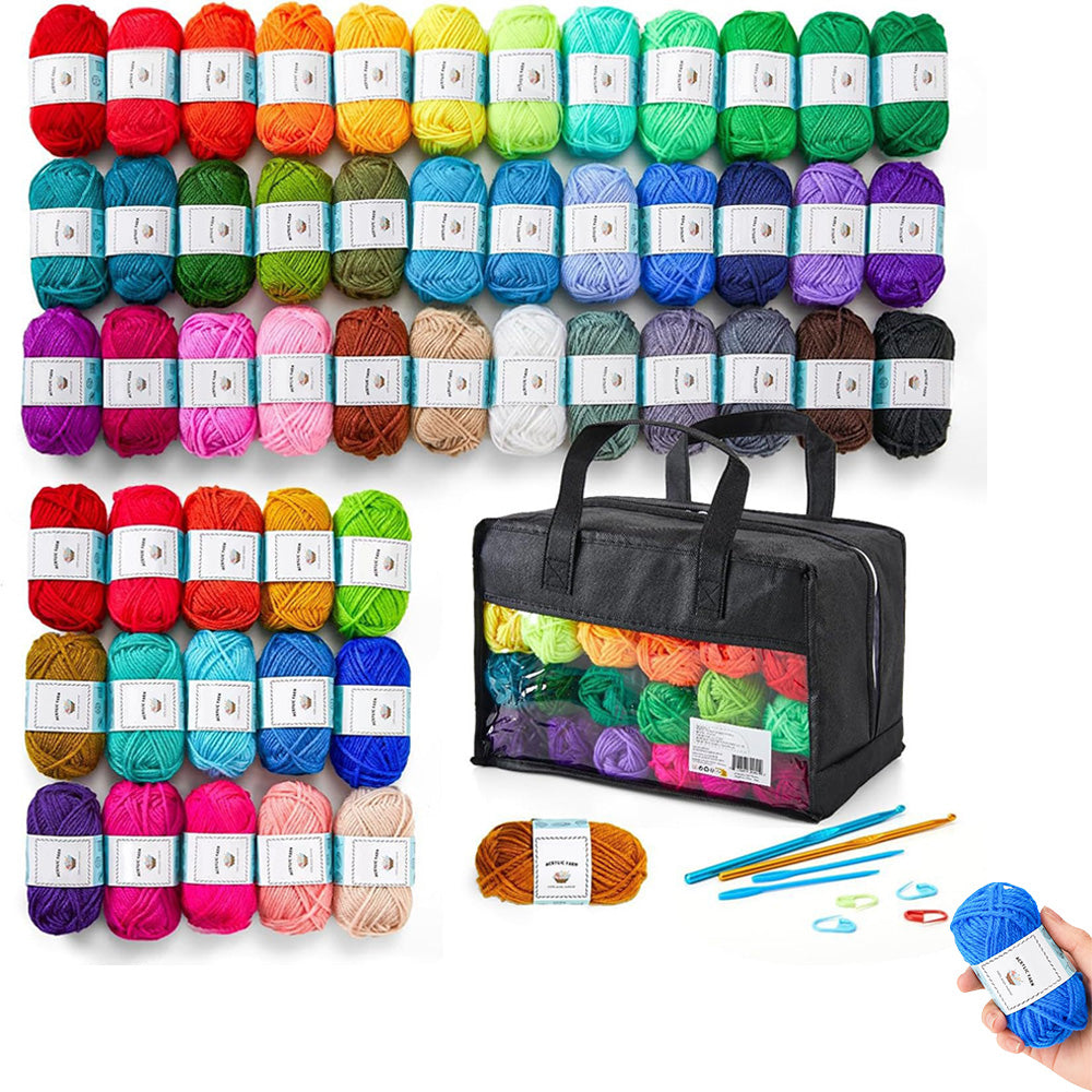 Crochet Yarn Set with Hooks Sewing Needles Stitch Markers Storage Bag