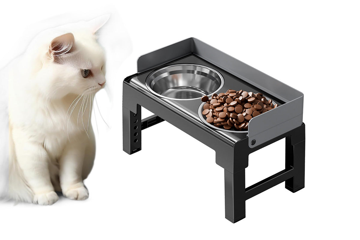 Dog Bowl Stand 5 Height Adjustable Raised Feeder with 2 Stainless Steel Bowls-Black