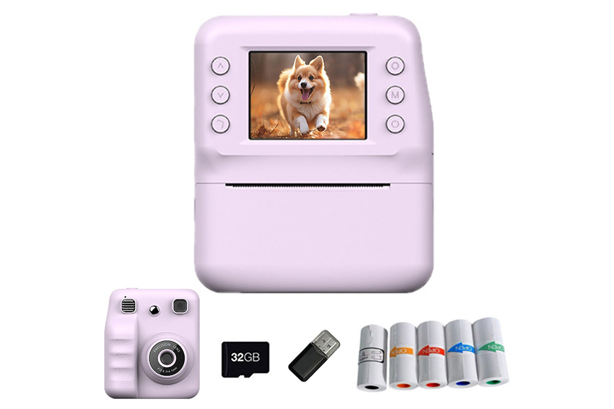 Instant Print Camera with 32GB TF Card 1080P HD Video Portable Digital Printing Toy Gift