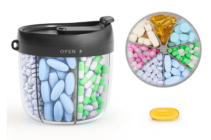 7 Compartments Pill Organizer Bottle with Handle and Rotating Lid for Travel Use