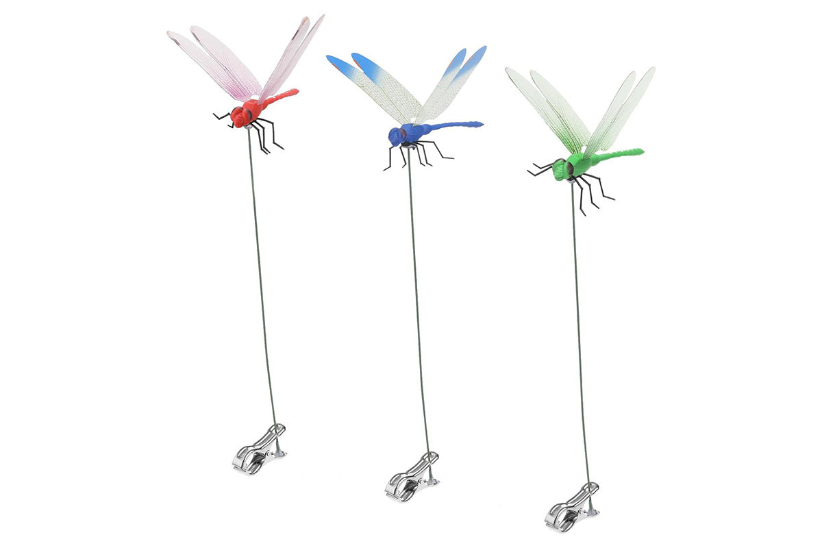 3PCS Outdoor Fake Dragonfly Rod Clip 3D Dragonfly Garden Decoration