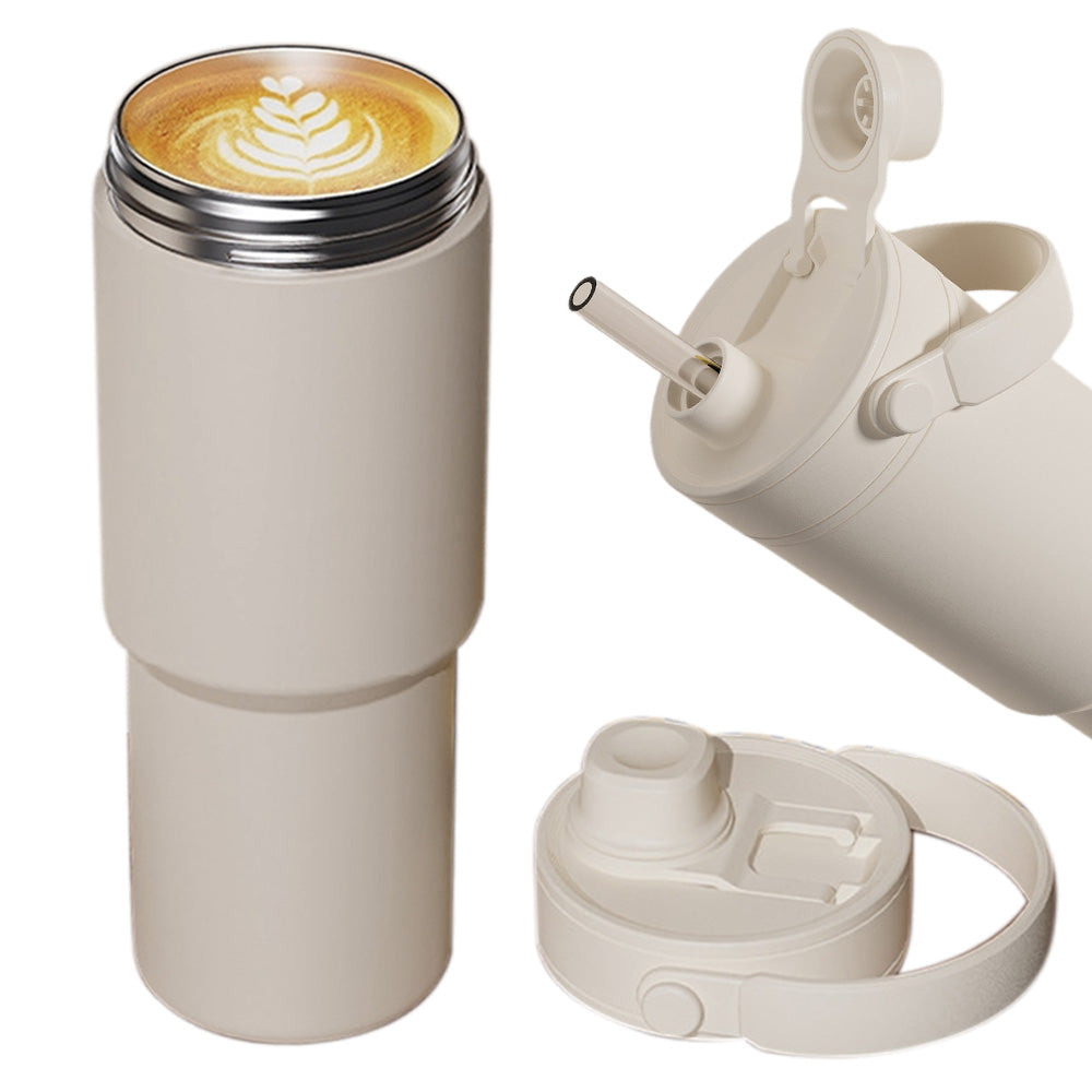 Dual Lid Tumbler with Straw 735ml Large Capacity Vacuum Insulated Water Bottle