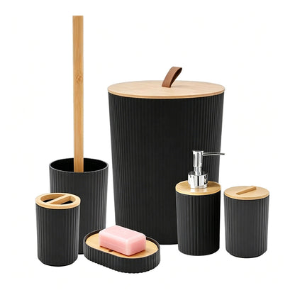 6 Pcs Bathroom Wash Set with Bamboo Lids and Plastic Body
