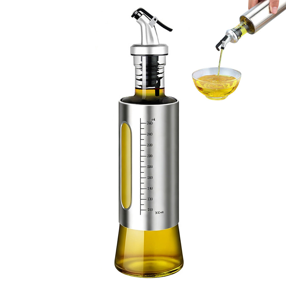 Glass Oil Dispenser with Capacity Markings 300 or 500ml Push-Button Bottle