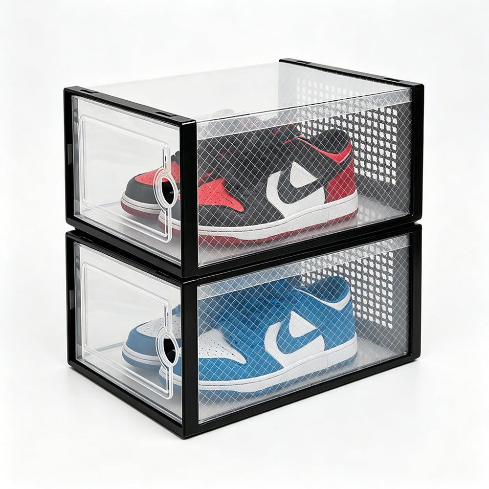 2 Pcs Clear Stackable Shoe Boxes Plastic Sneaker Containers for Closet Under Bed
