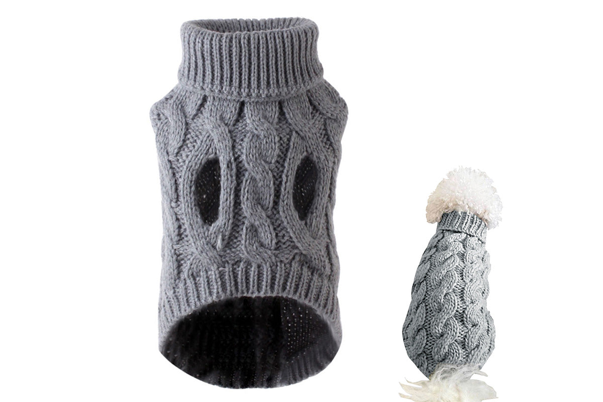 Puppy Dog Jumper Winter Warm Knitted Sweater Pet Clothes for Small Dogs Coat-Grey